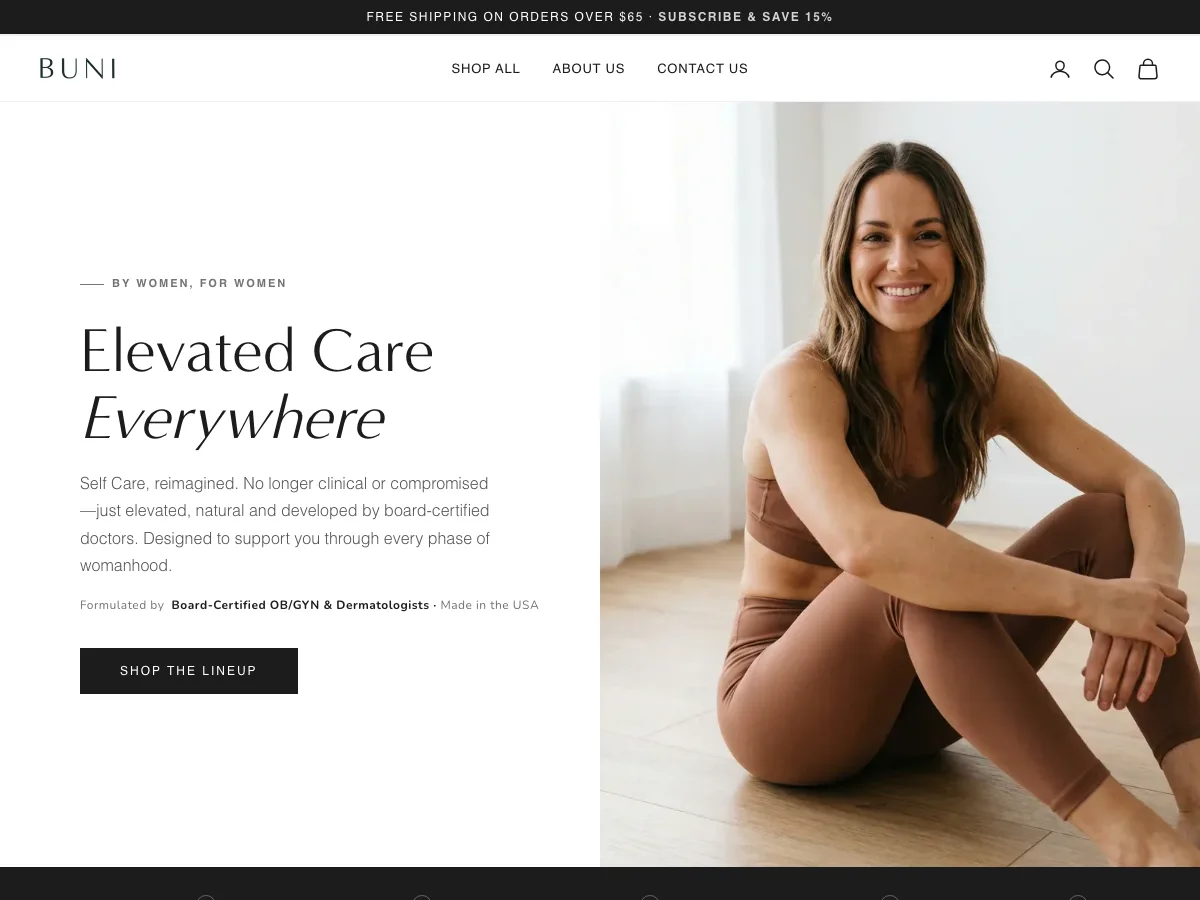 BUNI Body Shopify storefront homepage