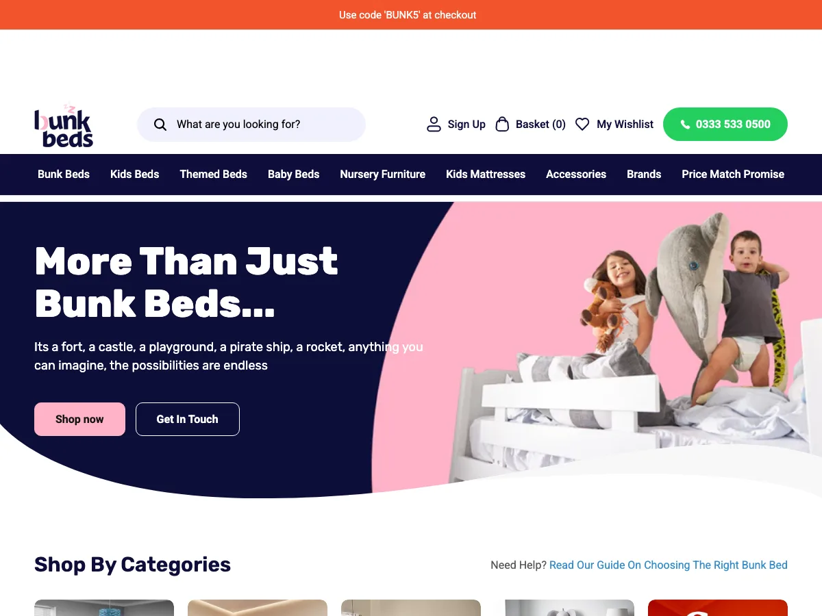 Bunk Beds Shopify storefront homepage