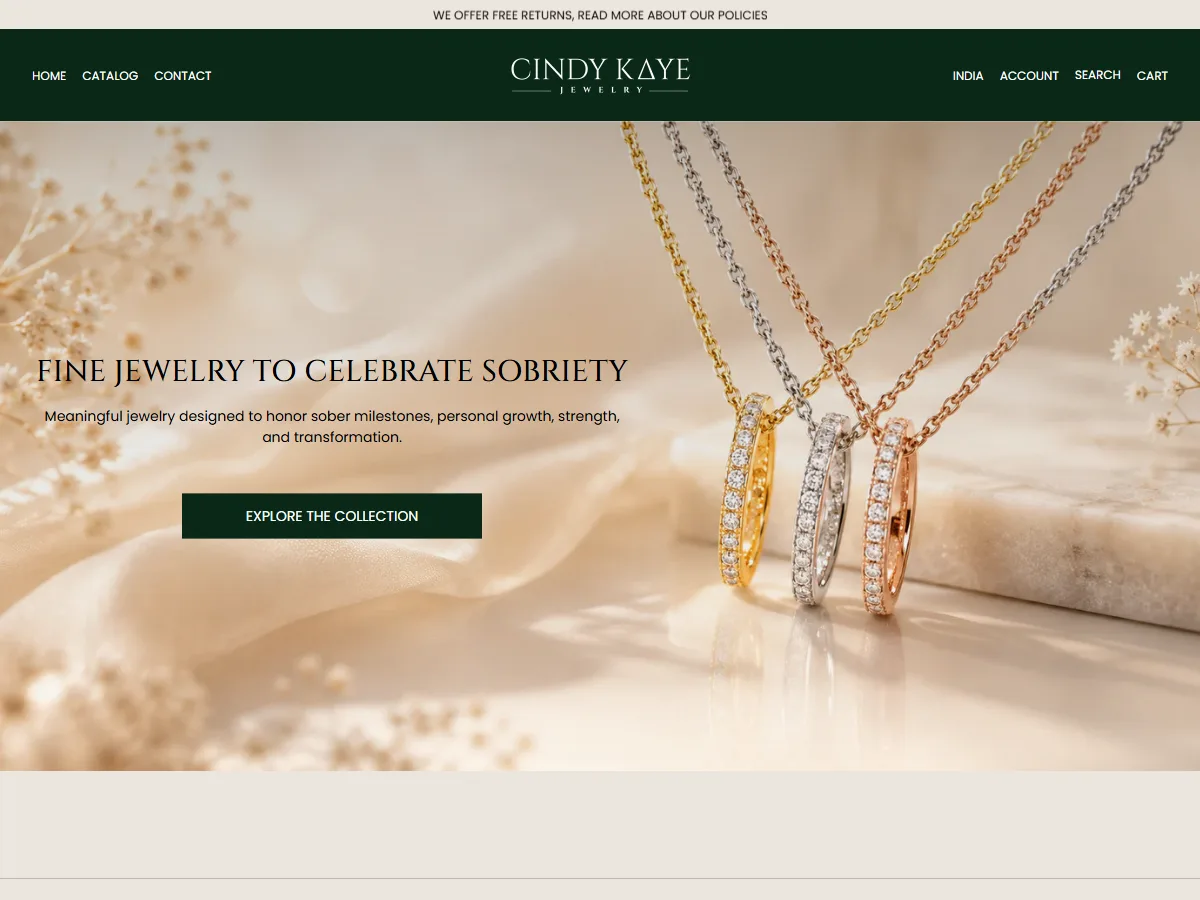 Cindy Kaye Jewelry Shopify storefront homepage