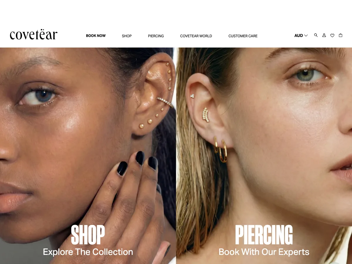 Covetear Shopify storefront homepage