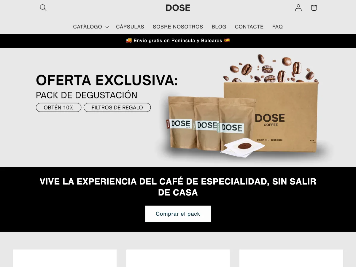DOSE Coffee Shopify storefront homepage