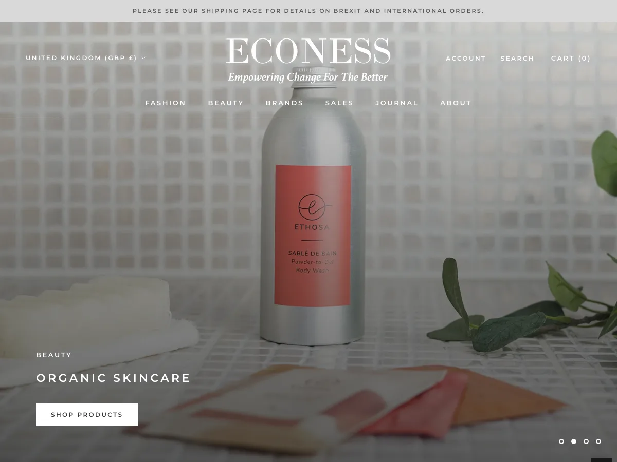 Econess Shopify storefront homepage