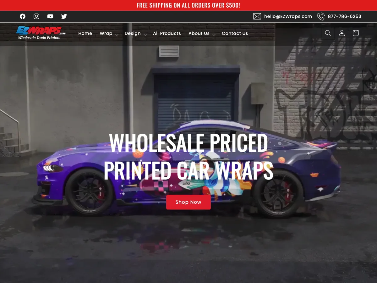 EZ Wraps Shopify storefront homepage