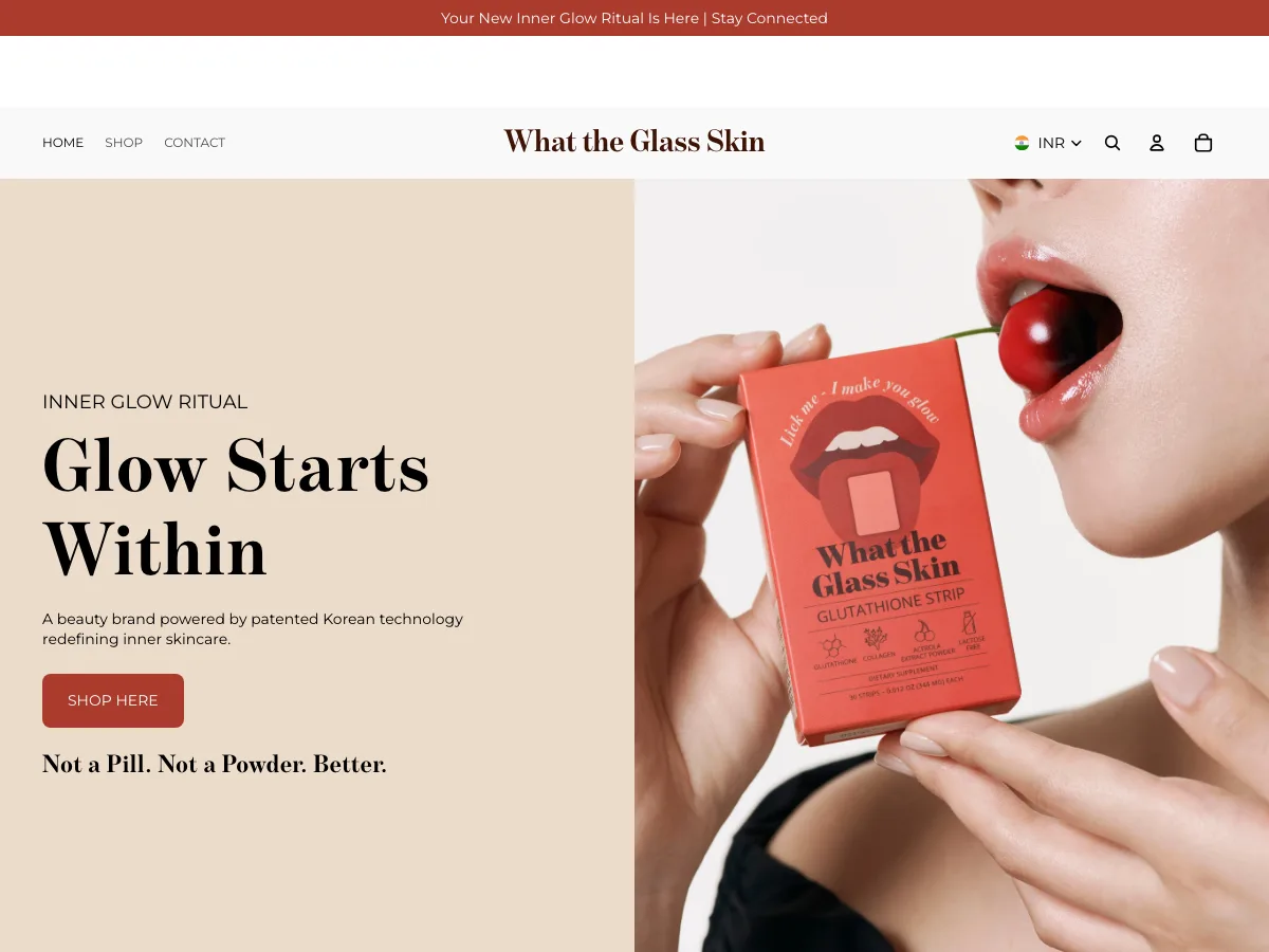 What The Glass Skin Shopify storefront homepage