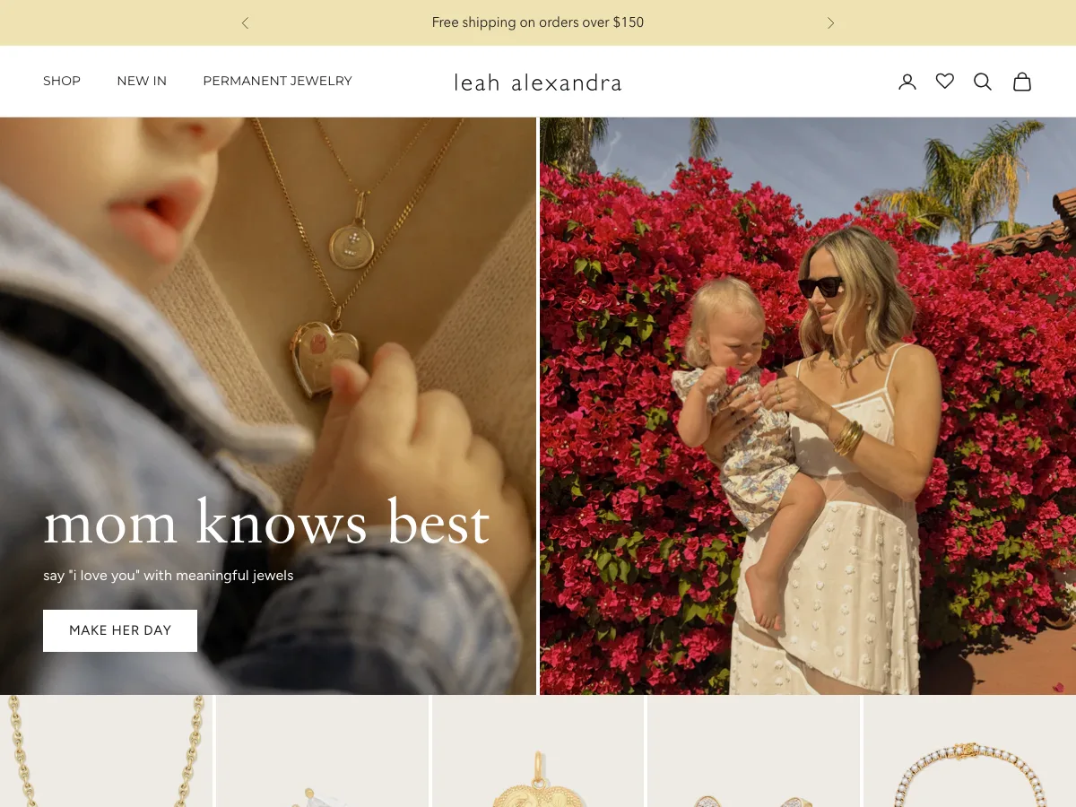 Leah Alexandra Shopify storefront homepage