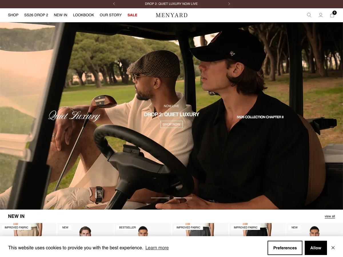 Menyard Homme Shopify storefront homepage