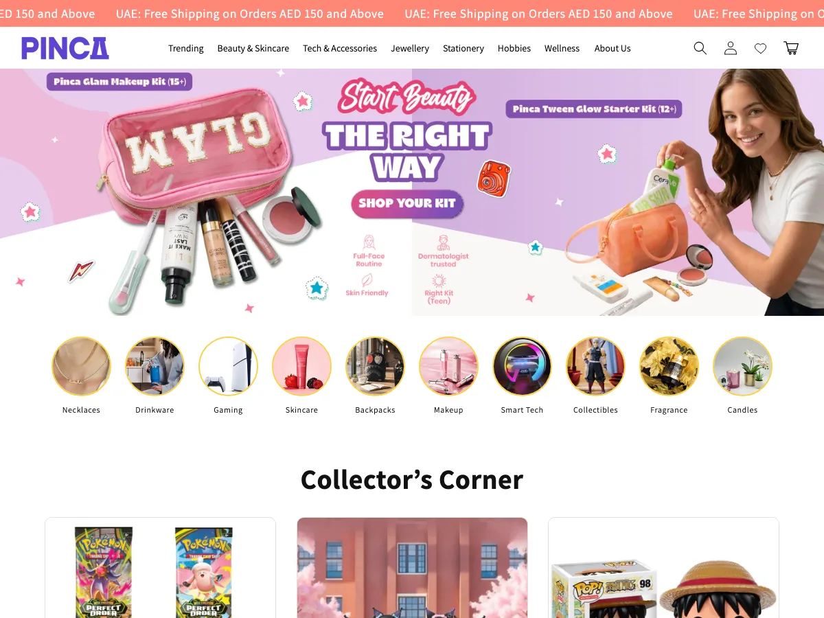 Pinca Shopify storefront homepage