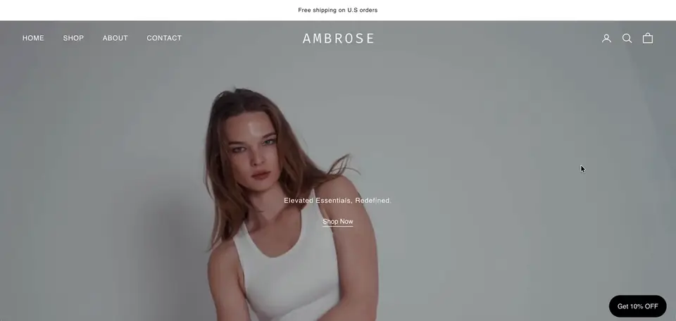 Ambrose Shopify storefront homepage