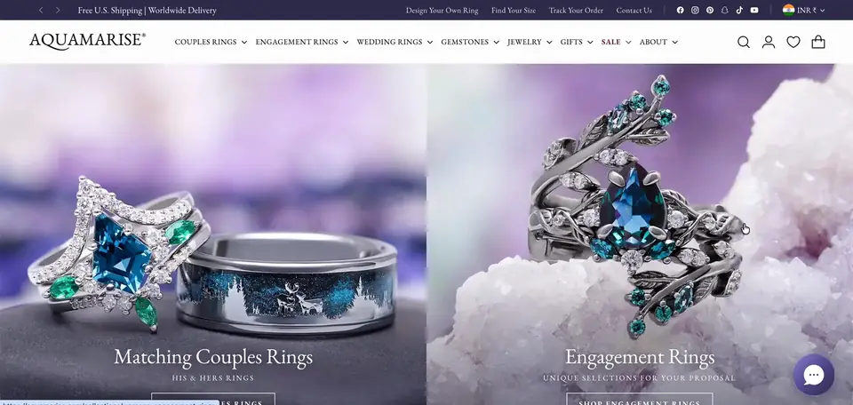Aquamarise Shopify storefront homepage