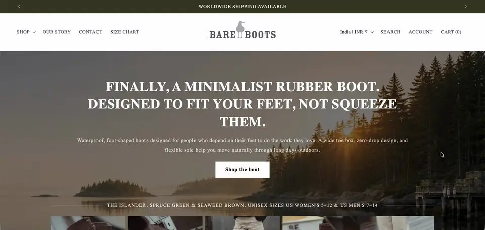 Bare Boots Shopify storefront homepage