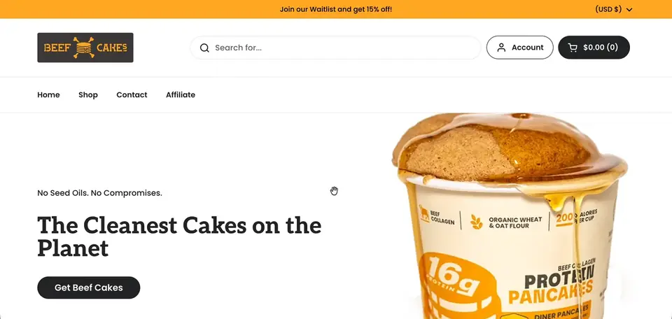 Beef Cakes Shopify storefront homepage