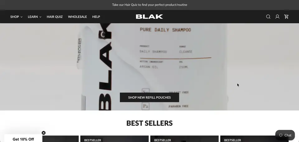Blak Shopify storefront homepage