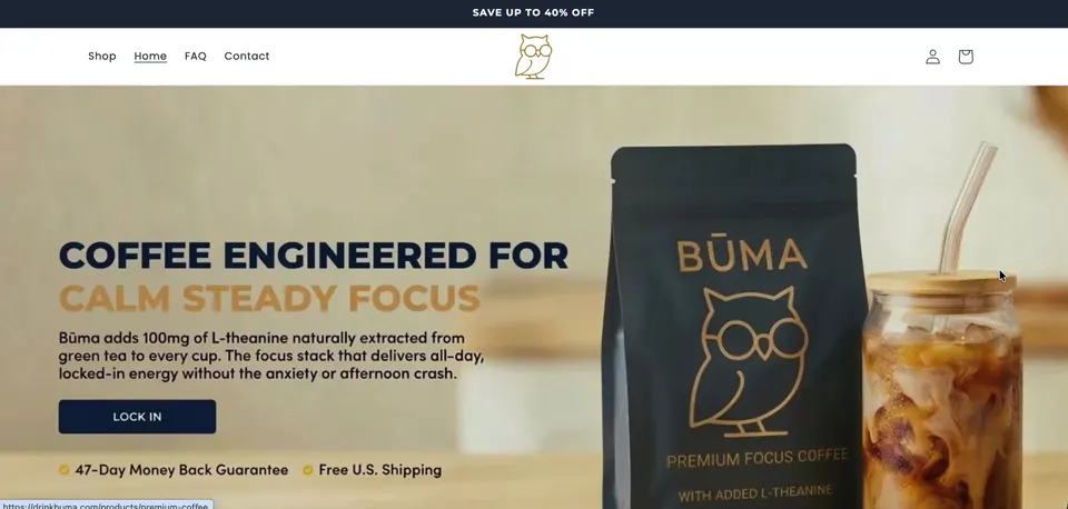 Būma Shopify storefront homepage