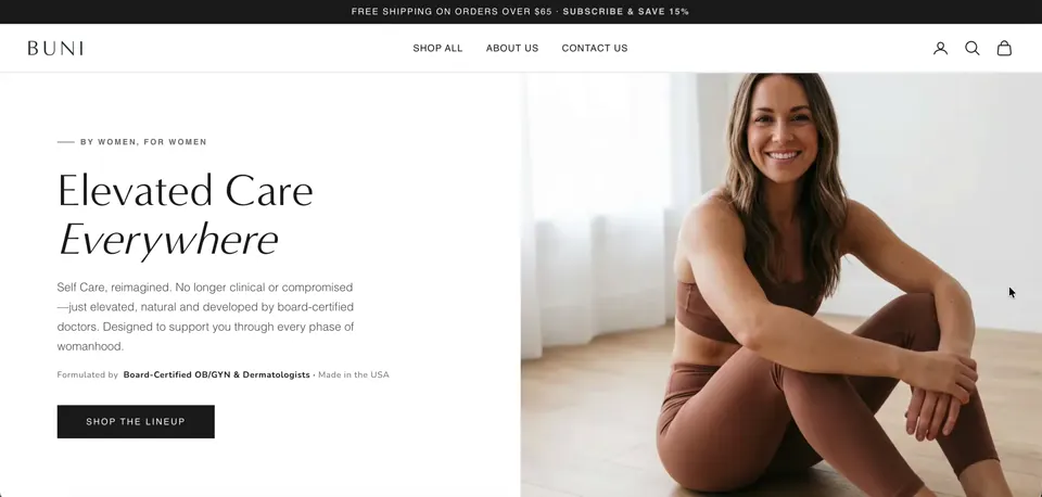 BUNI Body Shopify storefront homepage