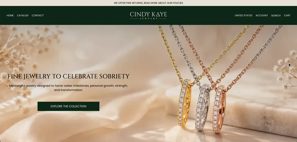 Cindy Kaye Shopify storefront homepage