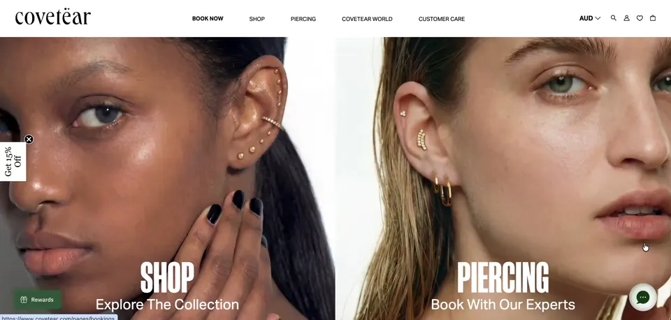 Covetear Shopify storefront homepage