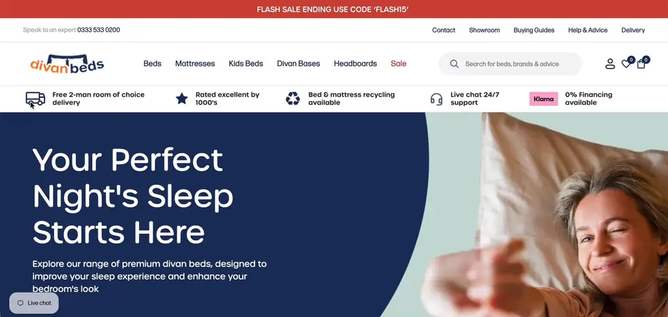 Divan Beds Shopify storefront homepage