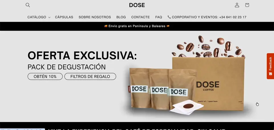 DOSE Coffee Shopify storefront homepage