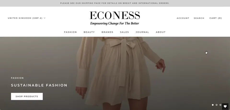 Econess Shopify storefront homepage