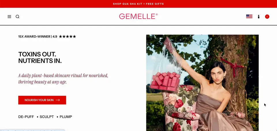 Gemelle Shopify storefront homepage