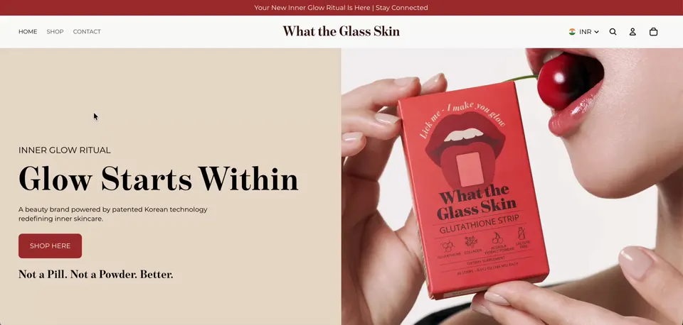 What The Glass Skin Shopify storefront homepage