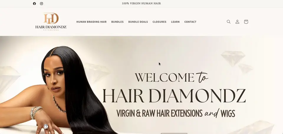 Hair Diamondz Shopify storefront homepage