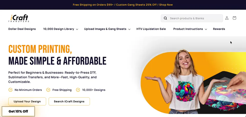iCraft Transfers Shopify storefront homepage