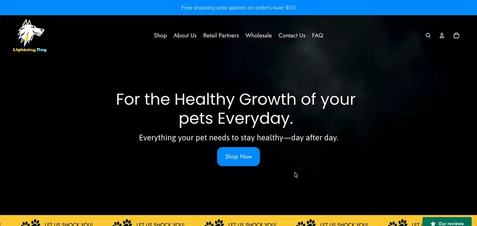 Lightning Dog Shopify storefront homepage