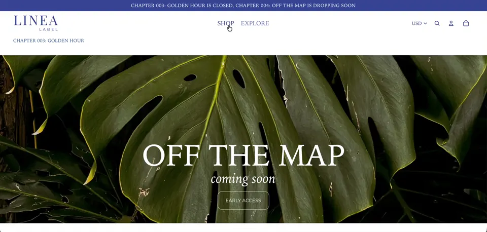 Linea Label Shopify storefront homepage