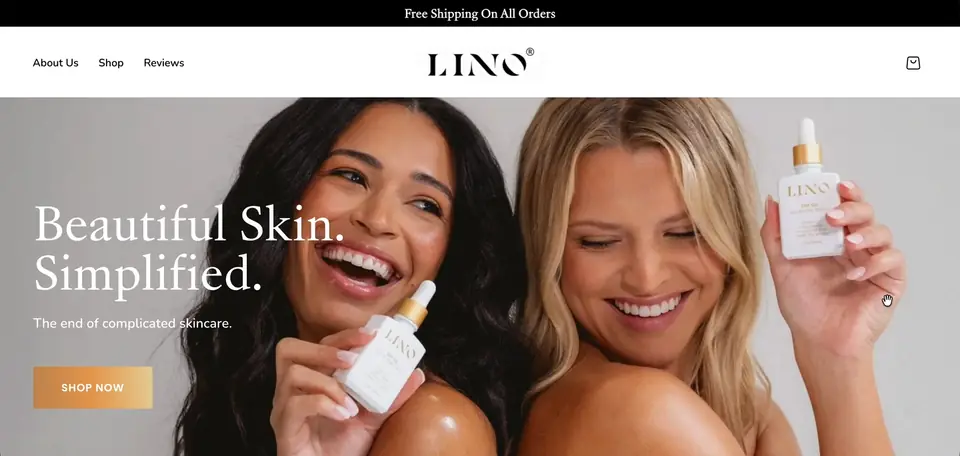 Lino Cosmetics Shopify storefront homepage