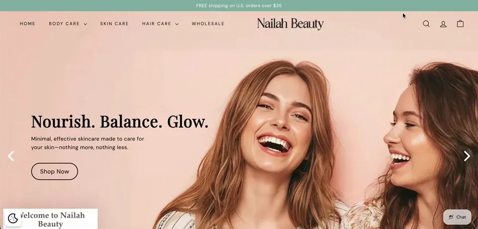 Nailah Beauty Shopify storefront homepage