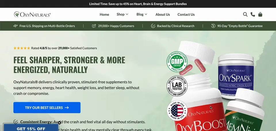 OxyNaturals Shopify storefront homepage