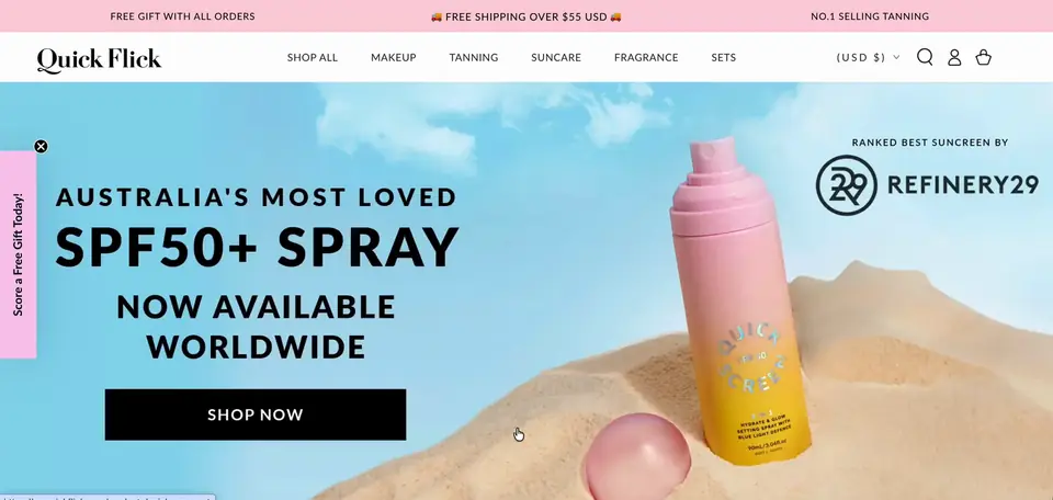 Quick Flick Shopify storefront homepage