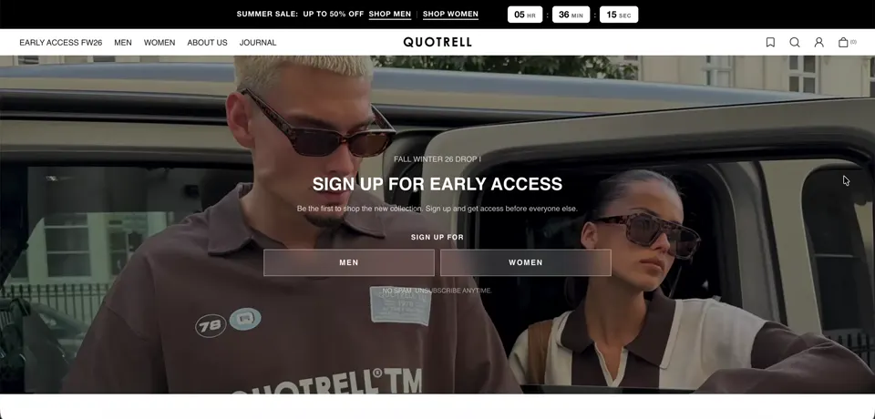Quotrell Shopify storefront homepage