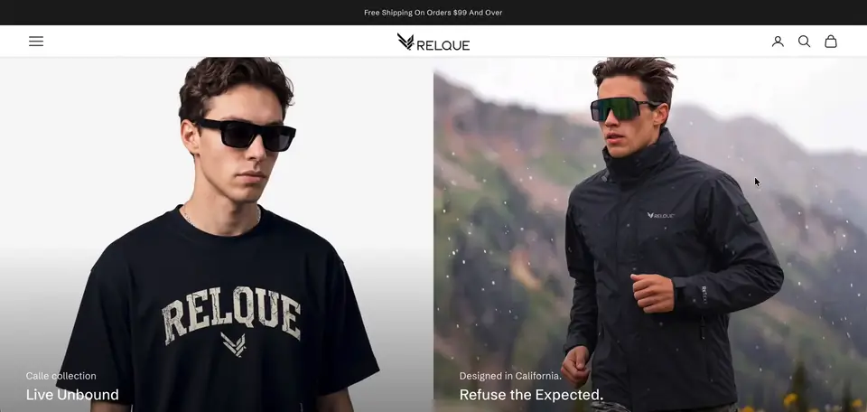 Relque Shopify storefront homepage