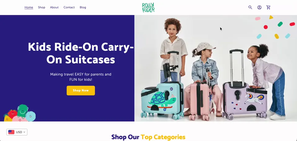 Rolly Rider Shopify storefront homepage