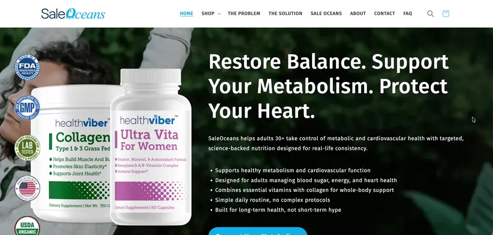 Sale Oceans Shopify storefront homepage