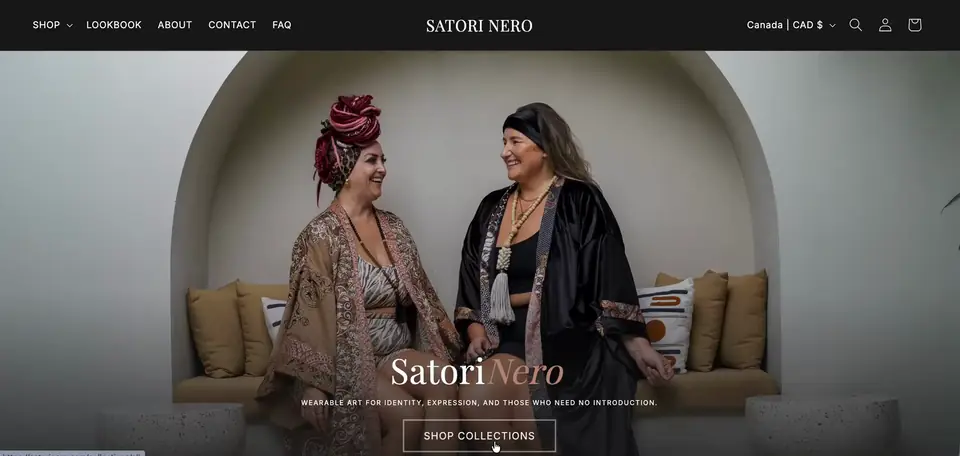 Satori Nero Shopify storefront homepage