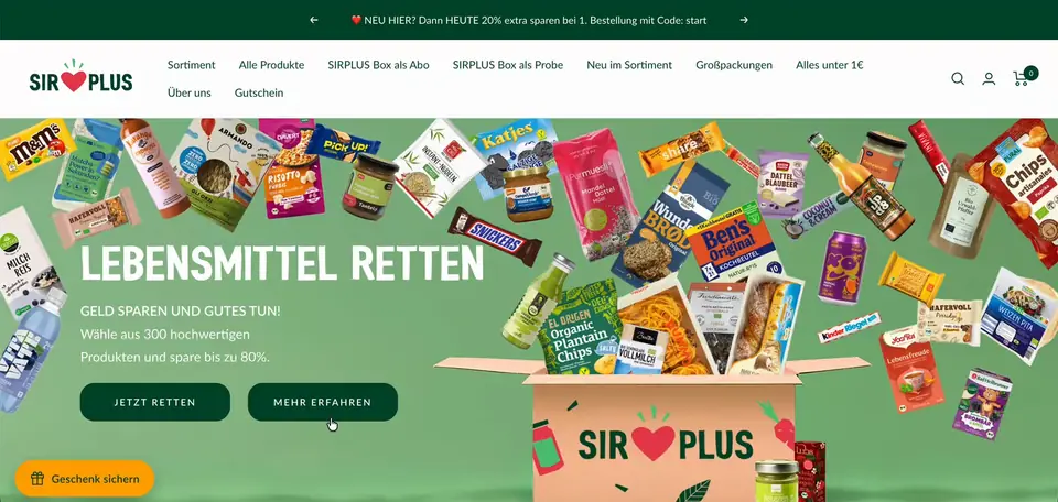 Sirplus Shopify storefront homepage
