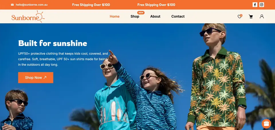 Sunborne Shopify storefront homepage