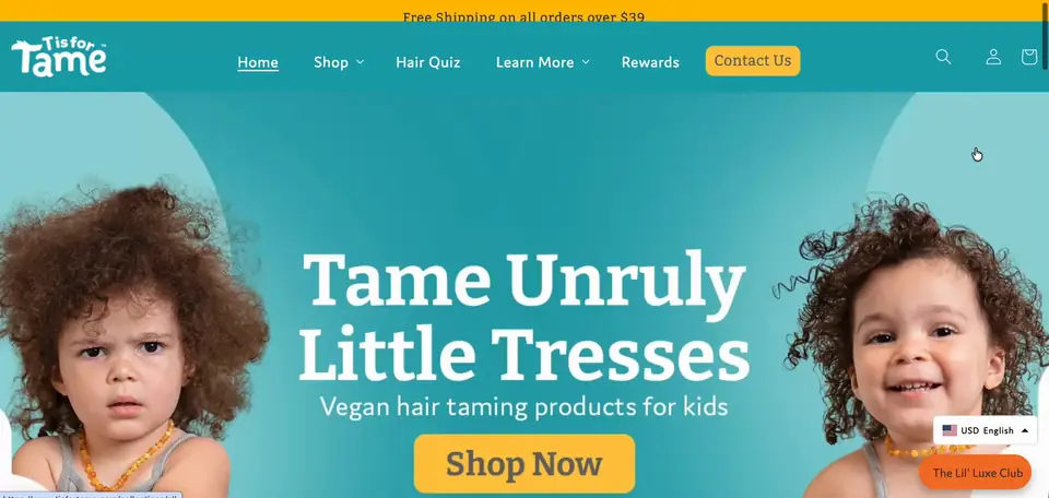 T is for Tame Shopify storefront homepage