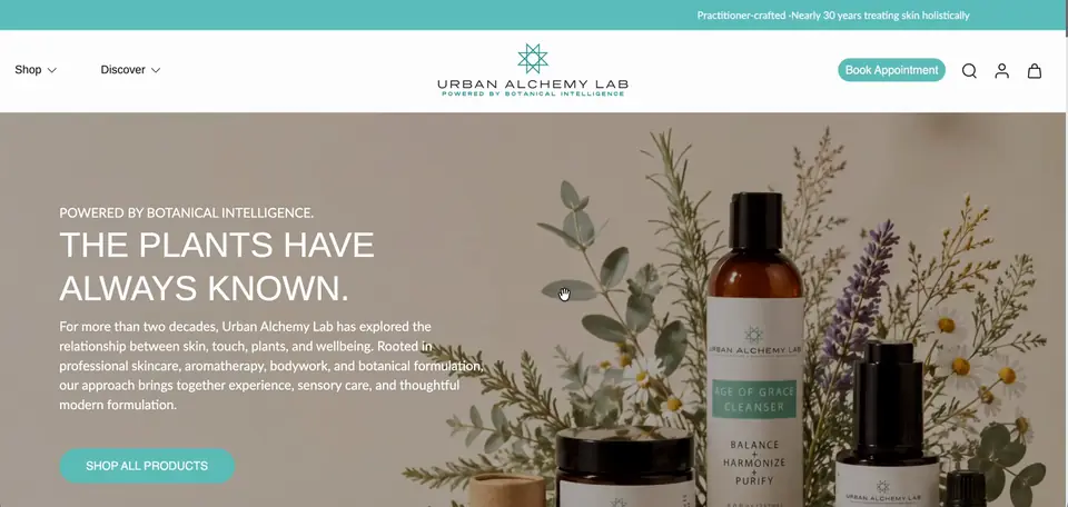 Urban Alchemy Lab Shopify storefront homepage