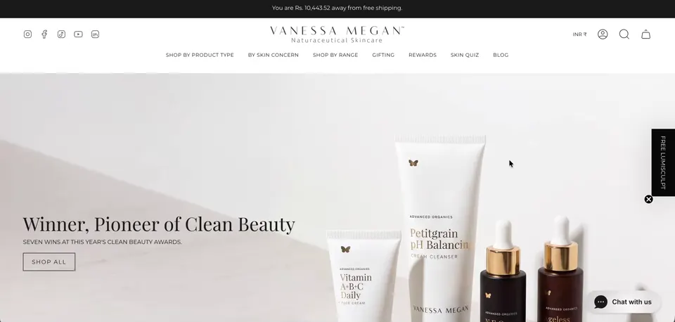 Vanessa Megan Shopify storefront homepage