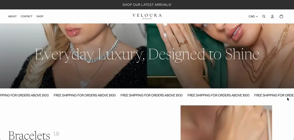 Veloura Shopify storefront homepage