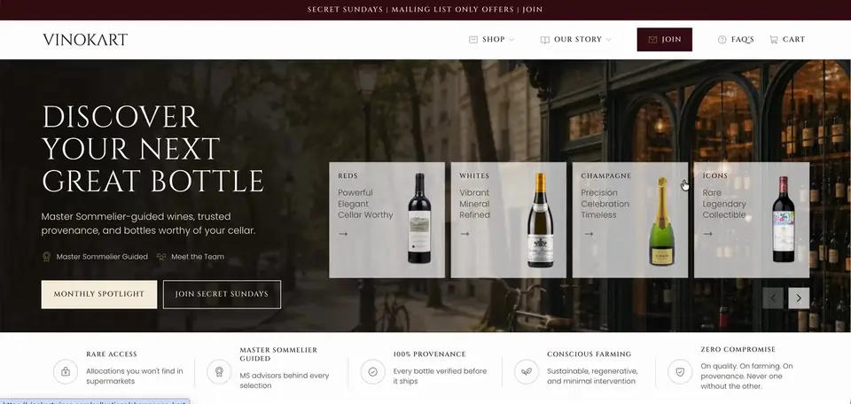 VinoKart Shopify storefront homepage