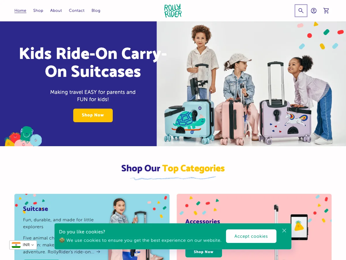 Rolly Rider Shopify storefront homepage